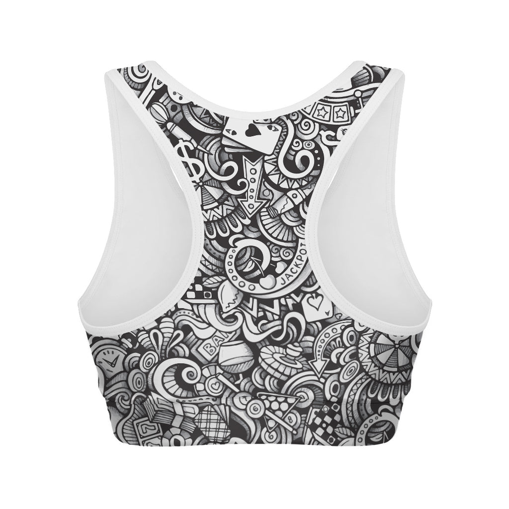 Cartoon Casino Card Pattern Print Women's Sports Bra