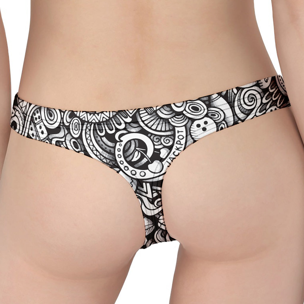 Cartoon Casino Card Pattern Print Women's Thong