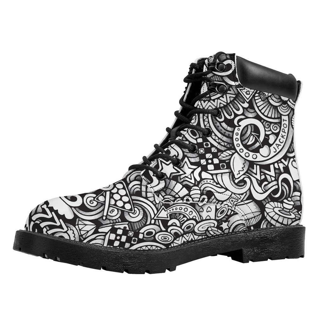 Cartoon Casino Card Pattern Print Work Boots