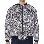 Cartoon Casino Card Pattern Print Zip Sleeve Bomber Jacket