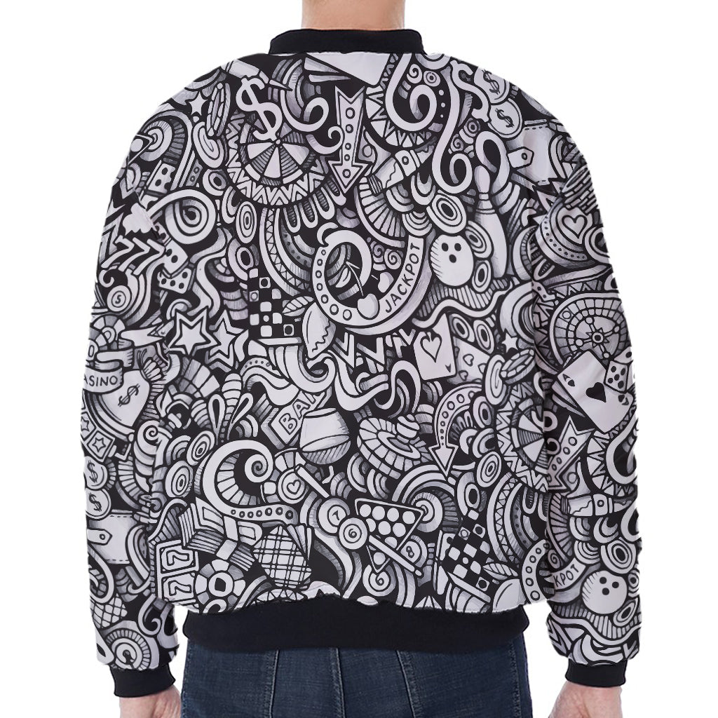 Cartoon Casino Card Pattern Print Zip Sleeve Bomber Jacket