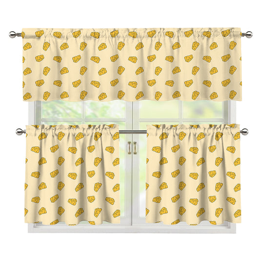 Cartoon Cheese Pattern Print 3 Piece Kitchen Curtains