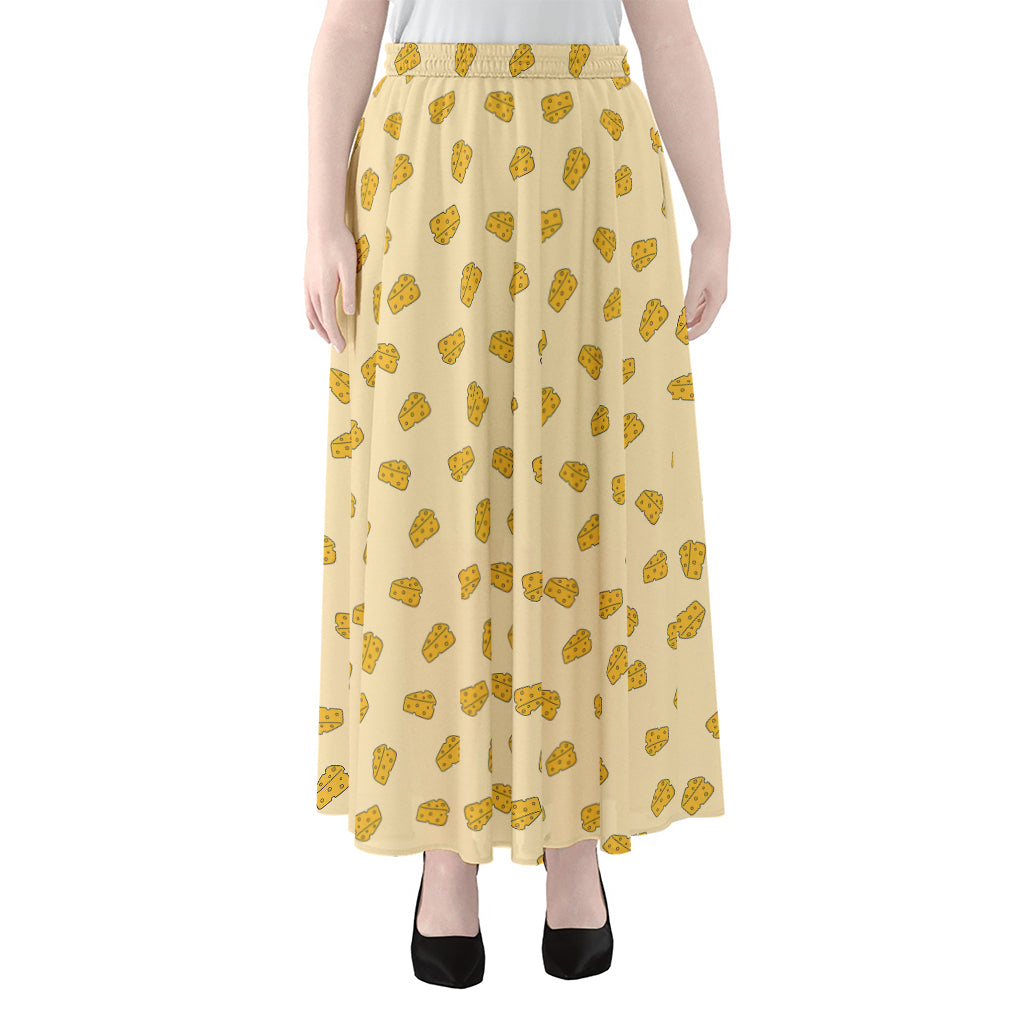 Cartoon Cheese Pattern Print Chiffon Maxi Skirt