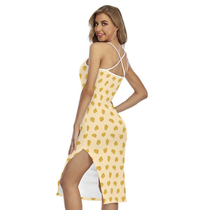 Cartoon Cheese Pattern Print Cross Back Cami Dress