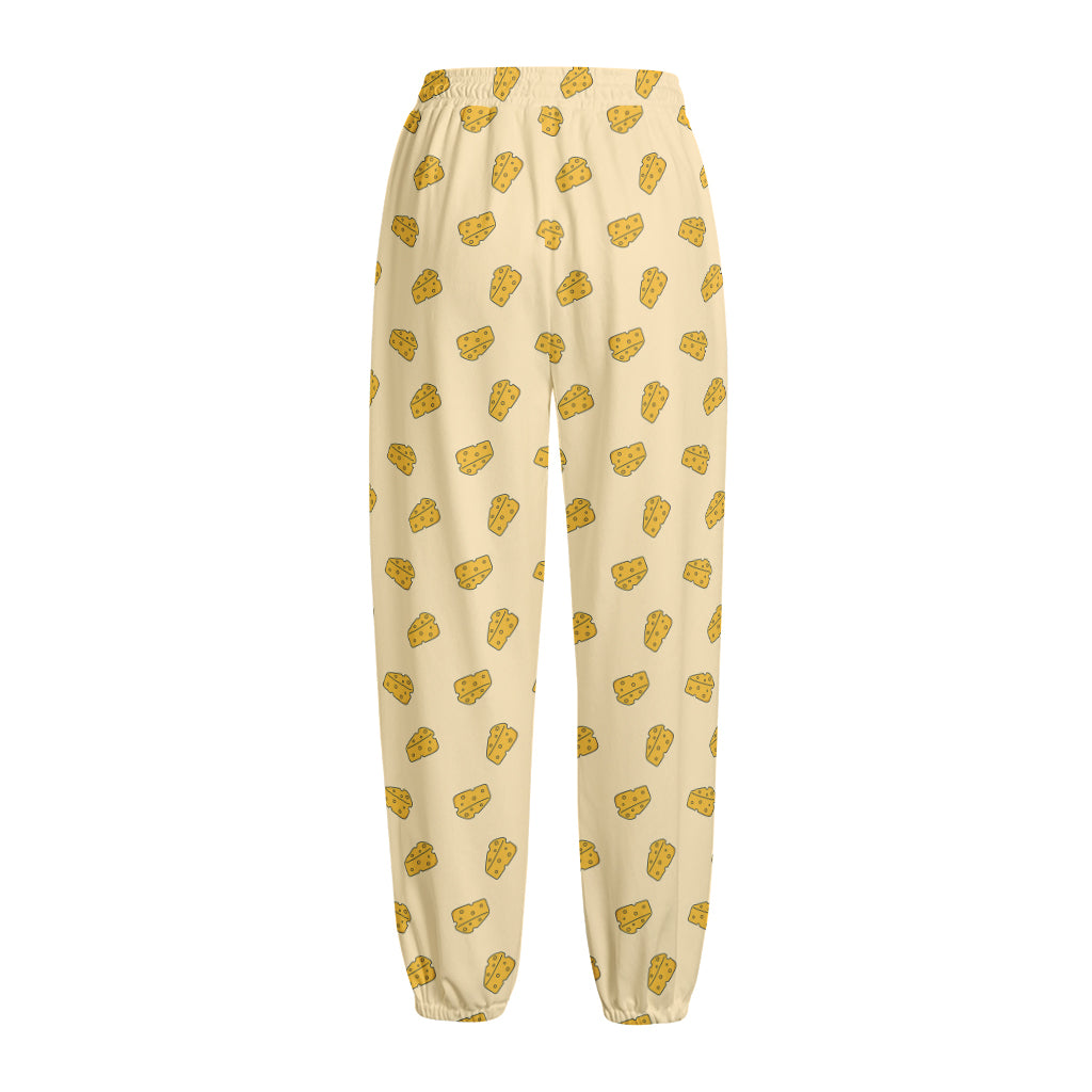 Cartoon Cheese Pattern Print Fleece Lined Knit Pants