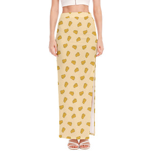 Cartoon Cheese Pattern Print High Slit Maxi Skirt