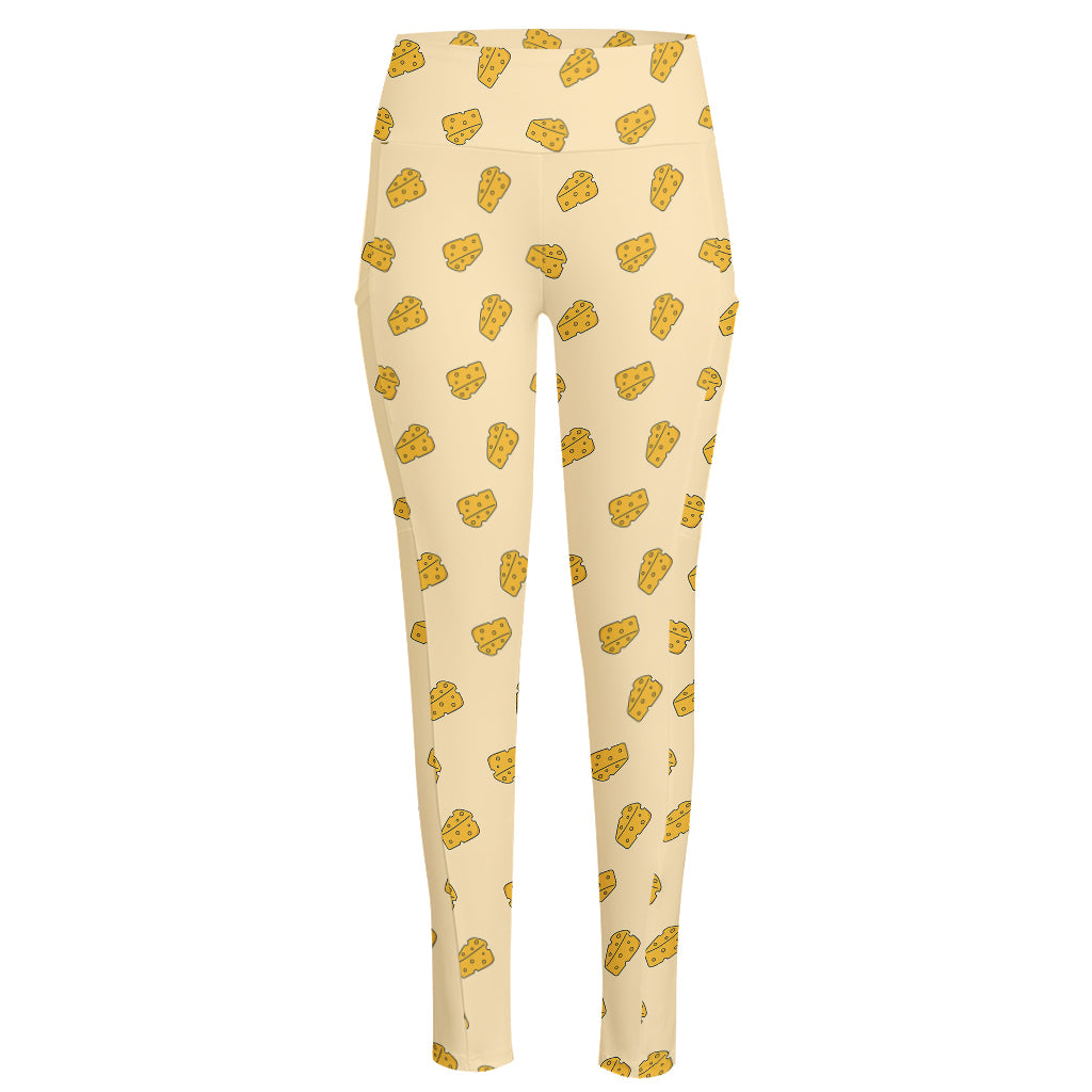 Cartoon Cheese Pattern Print High-Waisted Pocket Leggings