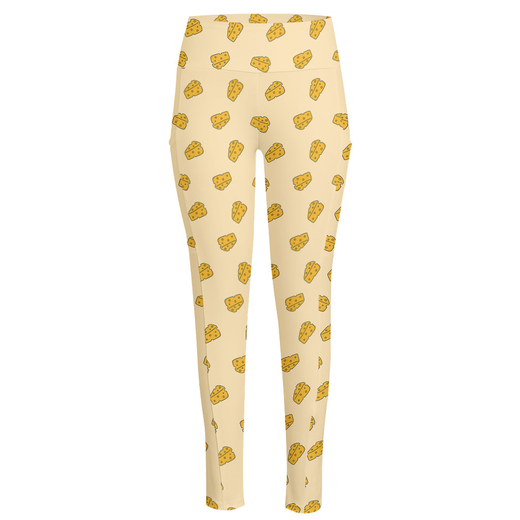 Cartoon Cheese Pattern Print High-Waisted Pocket Leggings