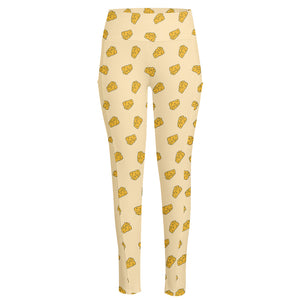 Cartoon Cheese Pattern Print High-Waisted Pocket Leggings