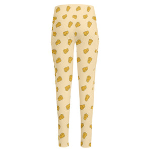 Cartoon Cheese Pattern Print High-Waisted Pocket Leggings