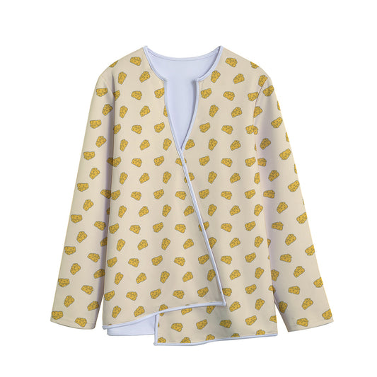 Cartoon Cheese Pattern Print Long Sleeve Short Coat