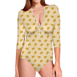 Cartoon Cheese Pattern Print Long Sleeve Swimsuit