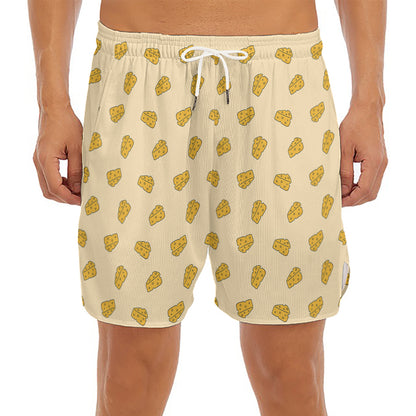 Cartoon Cheese Pattern Print Men's Split Running Shorts