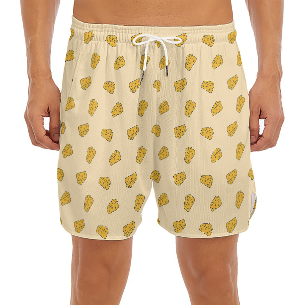 Cartoon Cheese Pattern Print Men's Split Running Shorts