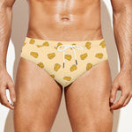 Cartoon Cheese Pattern Print Men's Swim Briefs