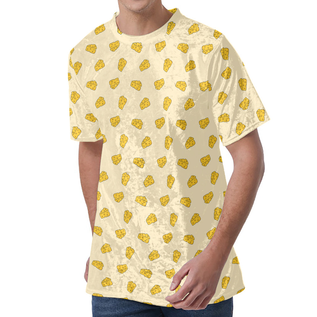 Cartoon Cheese Pattern Print Men's Velvet T-Shirt