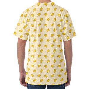 Cartoon Cheese Pattern Print Men's Velvet T-Shirt