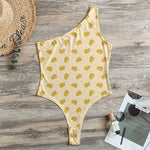 Cartoon Cheese Pattern Print One Shoulder Bodysuit