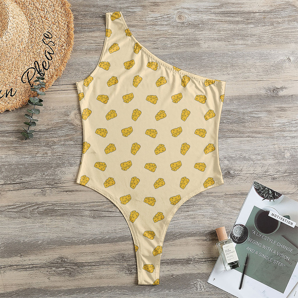 Cartoon Cheese Pattern Print One Shoulder Bodysuit