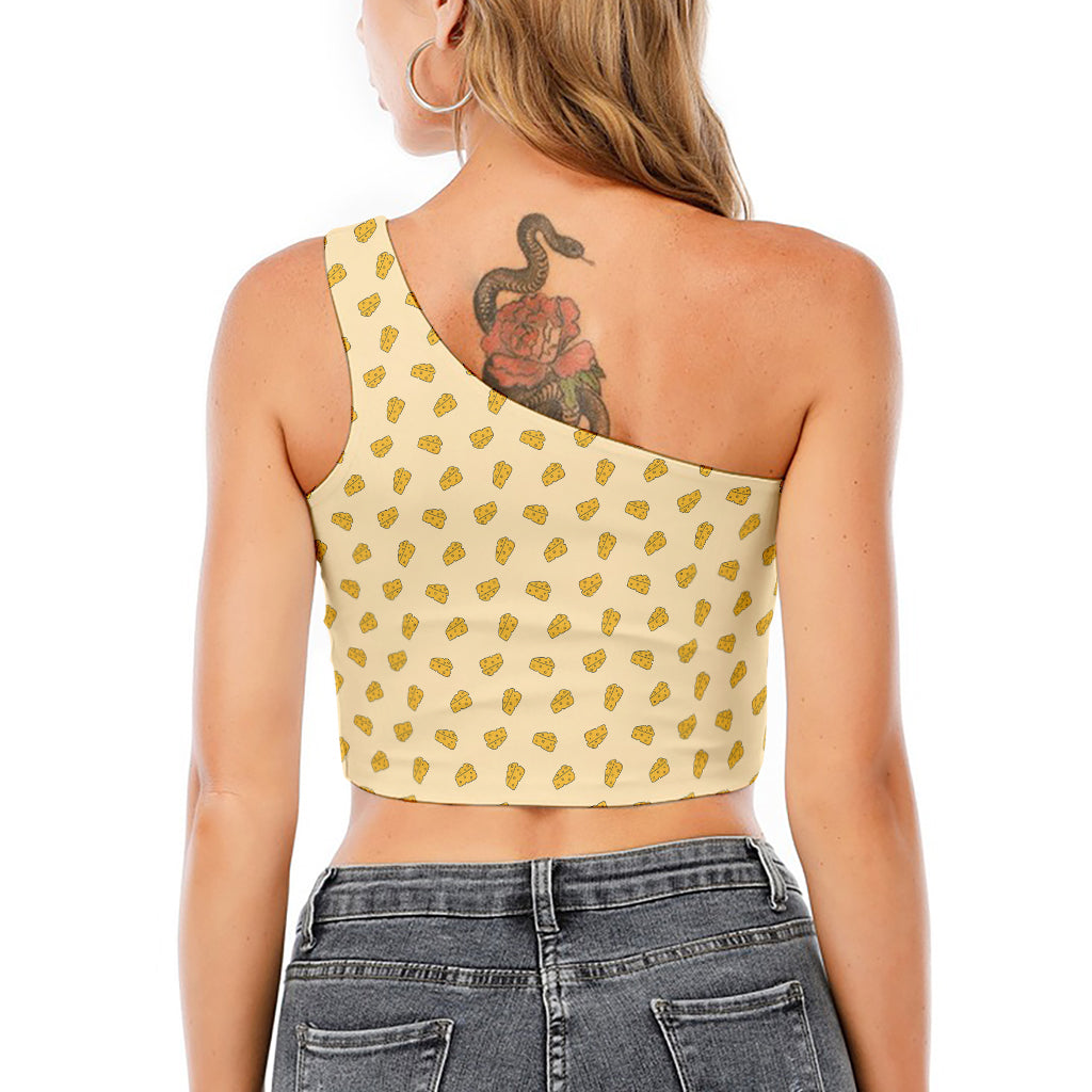 Cartoon Cheese Pattern Print One Shoulder Crop Top