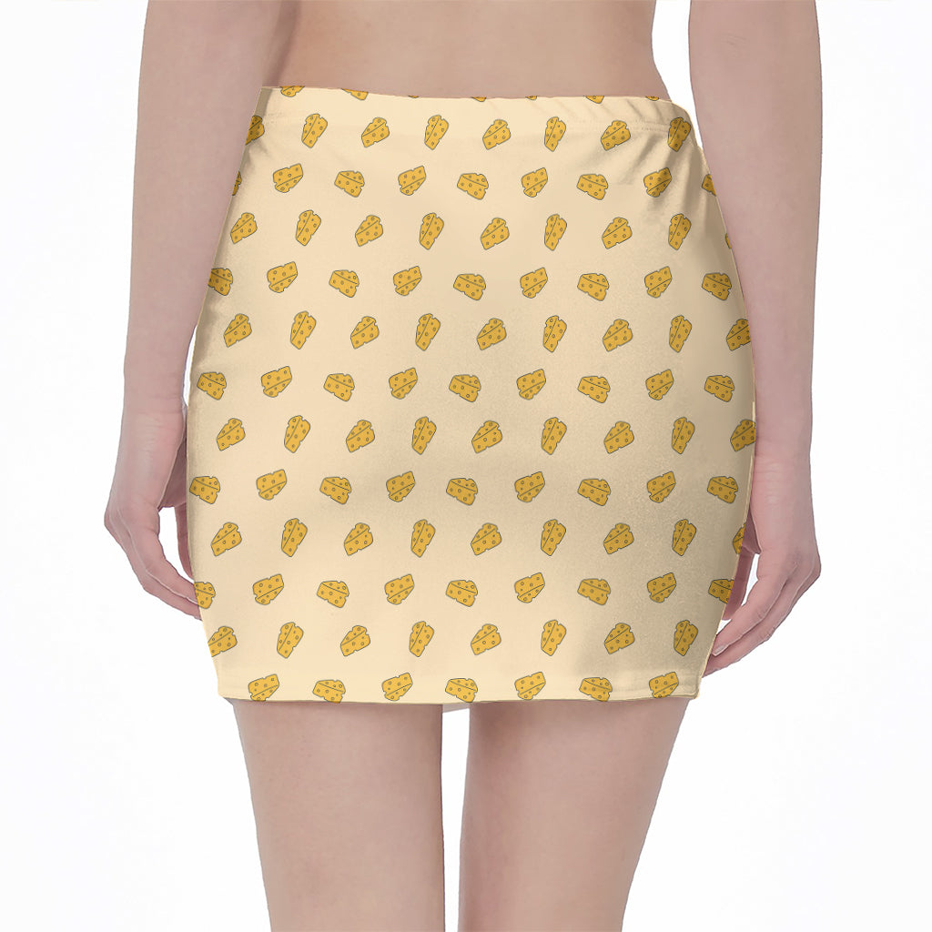 Cartoon Cheese Pattern Print Pencil Mini Skirt