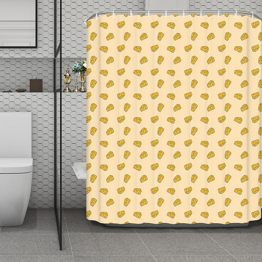 Cartoon Cheese Pattern Print Polyester Shower Curtain