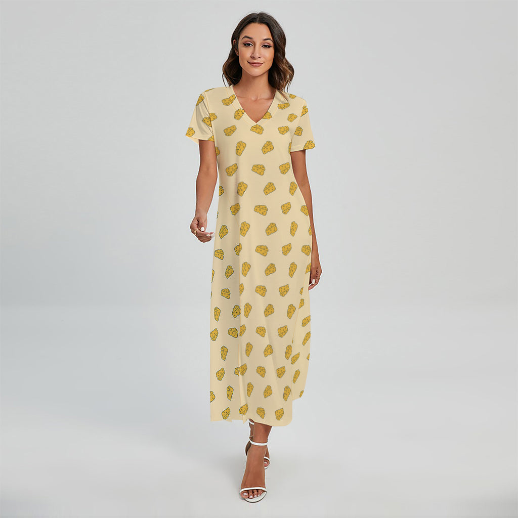 Cartoon Cheese Pattern Print Short Sleeve Maxi Dress