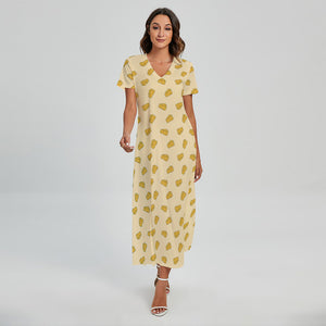 Cartoon Cheese Pattern Print Short Sleeve Maxi Dress