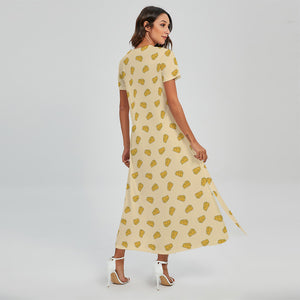 Cartoon Cheese Pattern Print Short Sleeve Maxi Dress