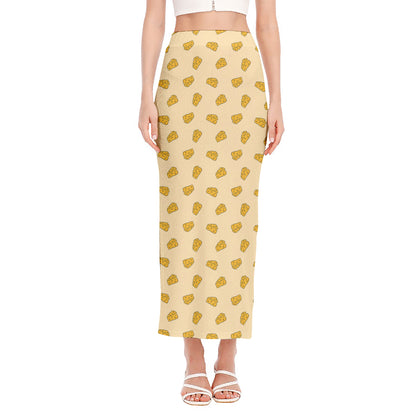 Cartoon Cheese Pattern Print Side Slit Maxi Skirt