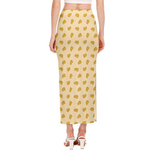 Cartoon Cheese Pattern Print Side Slit Maxi Skirt