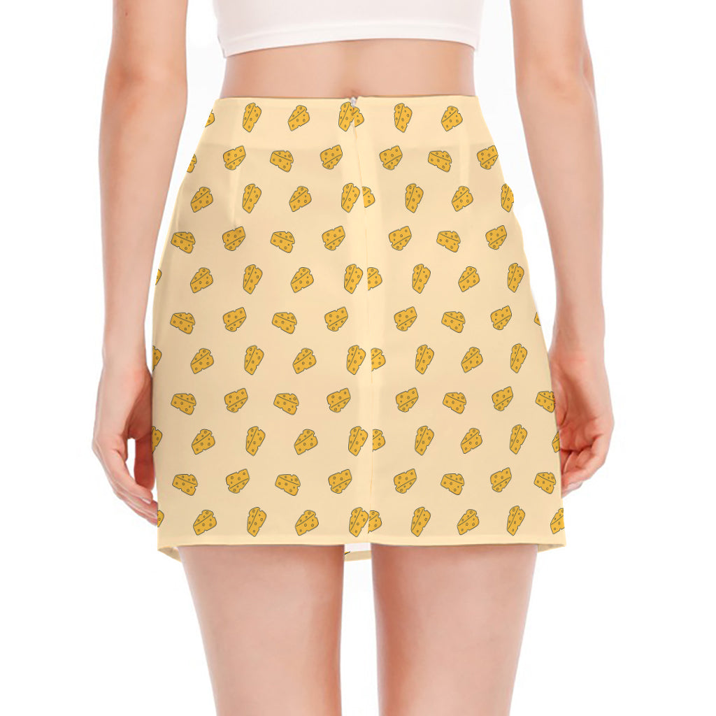 Cartoon Cheese Pattern Print Side Slit Mini Skirt