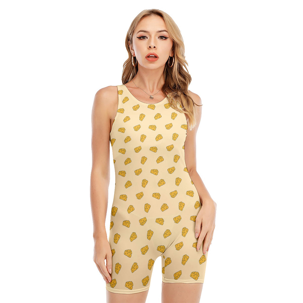 Cartoon Cheese Pattern Print Sleeveless One Piece Swimsuit