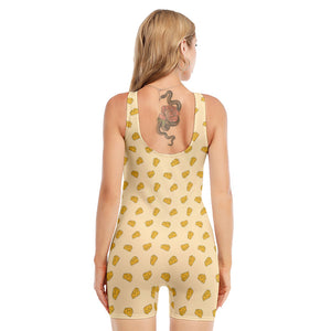 Cartoon Cheese Pattern Print Sleeveless One Piece Swimsuit