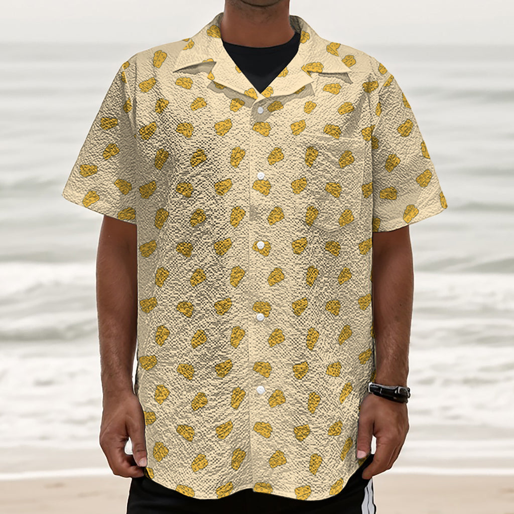 Cartoon Cheese Pattern Print Textured Short Sleeve Shirt