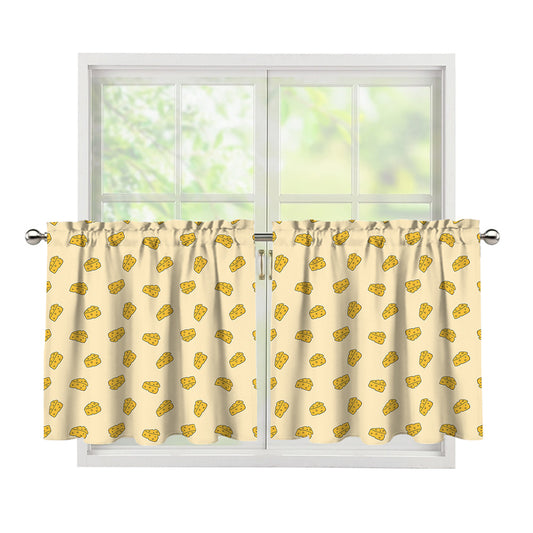 Cartoon Cheese Pattern Print Tier Curtains