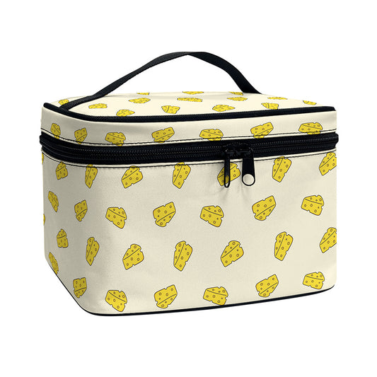 Cartoon Cheese Pattern Print Travel Makeup Bag
