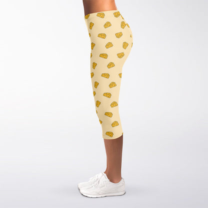Cartoon Cheese Pattern Print Women's Capri Leggings