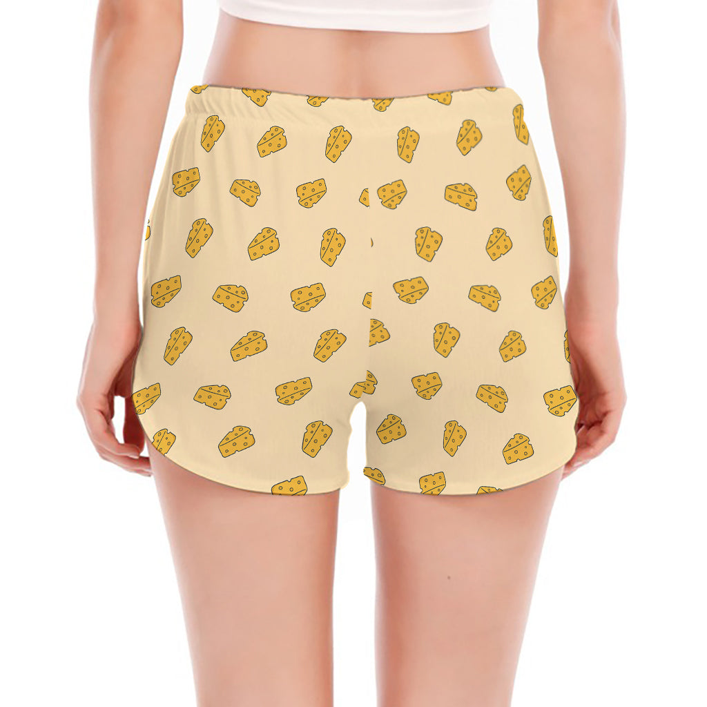 Cartoon Cheese Pattern Print Women's Split Running Shorts