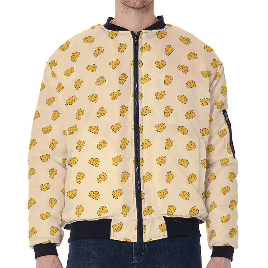 Cartoon Cheese Pattern Print Zip Sleeve Bomber Jacket