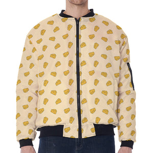 Cartoon Cheese Pattern Print Zip Sleeve Bomber Jacket