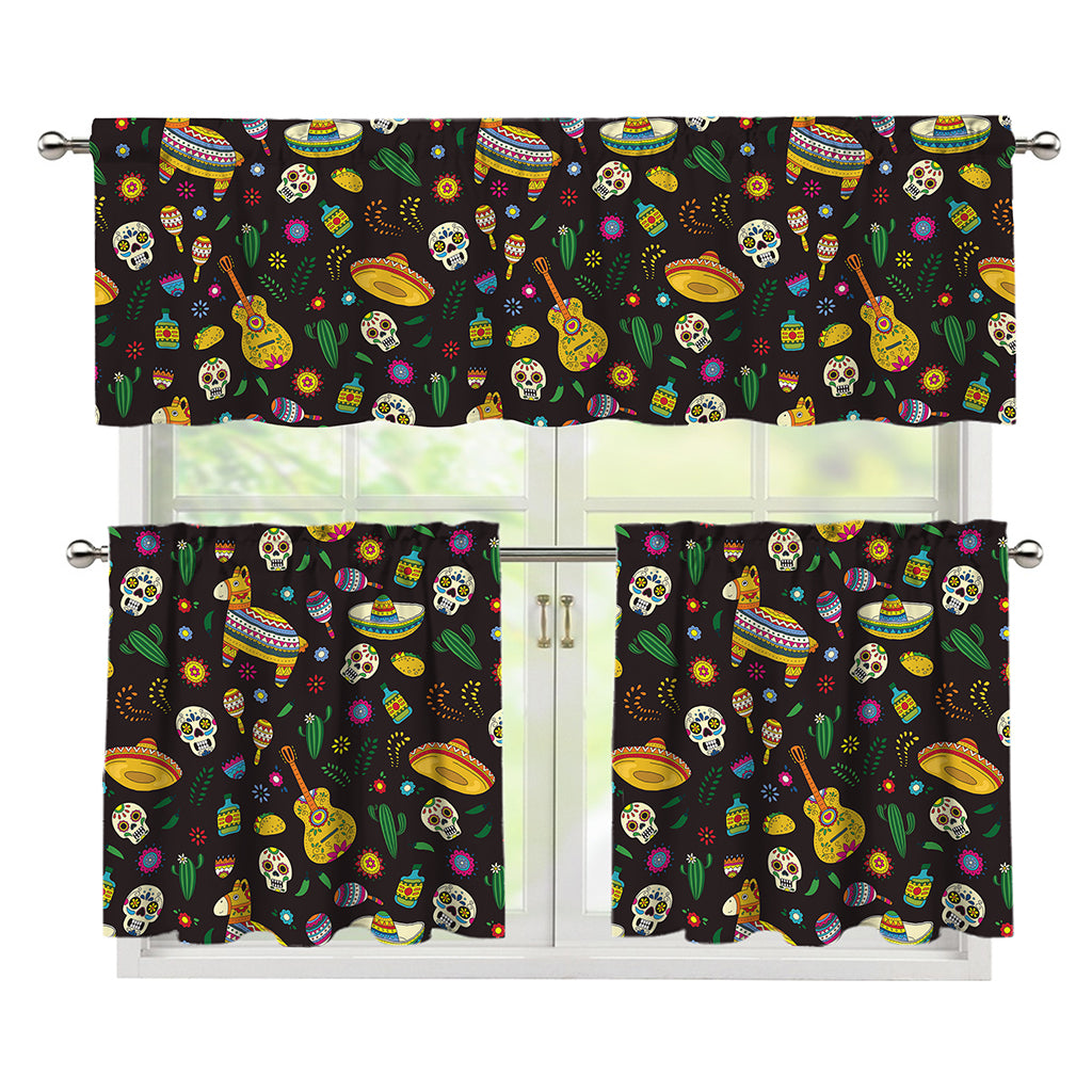 Cartoon Cinco de Mayo Pattern Print 3 Piece Kitchen Curtains