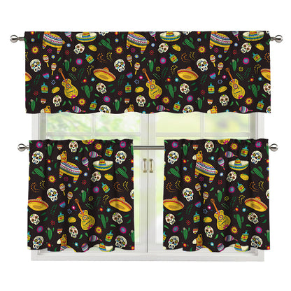 Cartoon Cinco de Mayo Pattern Print 3 Piece Kitchen Curtains