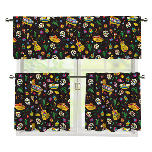 Cartoon Cinco de Mayo Pattern Print 3 Piece Kitchen Curtains