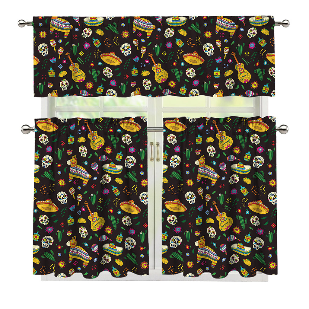 Cartoon Cinco de Mayo Pattern Print 3 Piece Kitchen Curtains