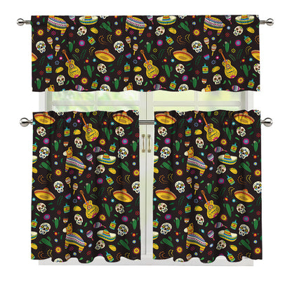 Cartoon Cinco de Mayo Pattern Print 3 Piece Kitchen Curtains