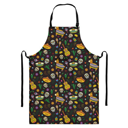 Cartoon Cinco de Mayo Pattern Print Bib Apron With Pocket