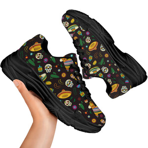 Cartoon Cinco de Mayo Pattern Print Black Chunky Shoes