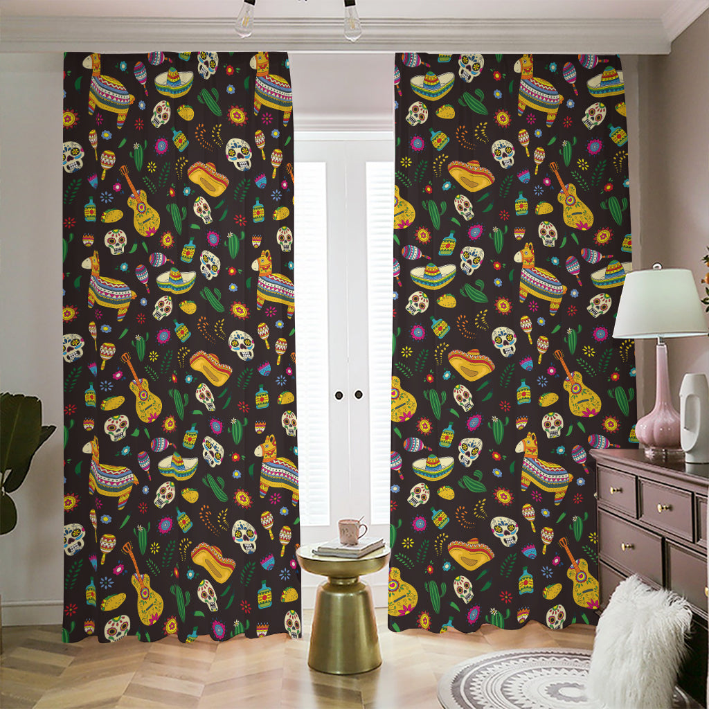 Cartoon Cinco de Mayo Pattern Print Blackout Pencil Pleat Curtains