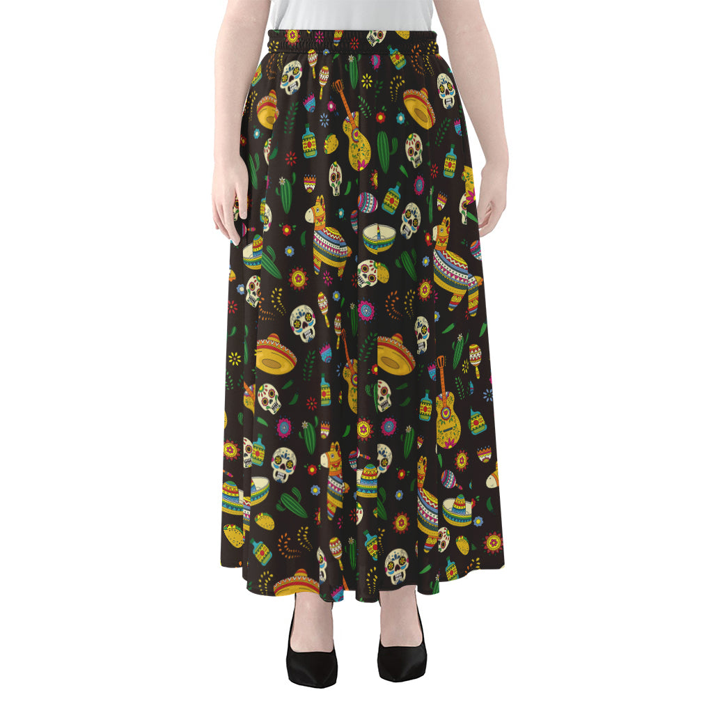 Cartoon Cinco de Mayo Pattern Print Chiffon Maxi Skirt